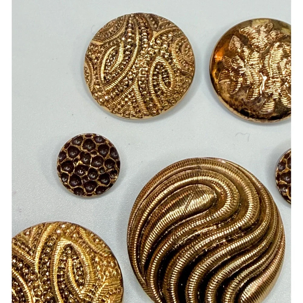 Antique Czech Black Glass Buttons Lot 11 Gold Lustre Victorian Art Deco Paisley